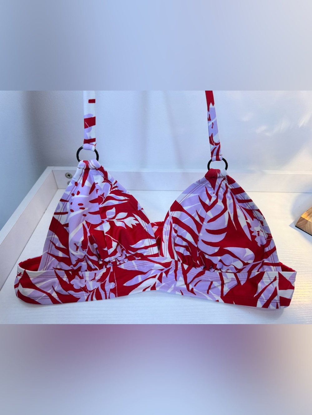 Kona Sol Red & Lavender Tropical Bikini Top - Picture 2 of 7